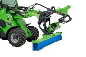 Avant Push Broom with adapter on timber grab for Avant Articulated Mini Loader